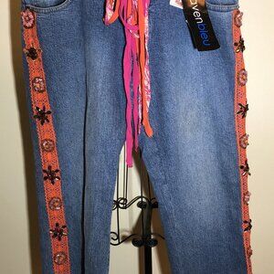 HAVEN BLEU Jeans Sz10 Crop Embellished Denim Capris Bling  Boho hippieNWT($122)